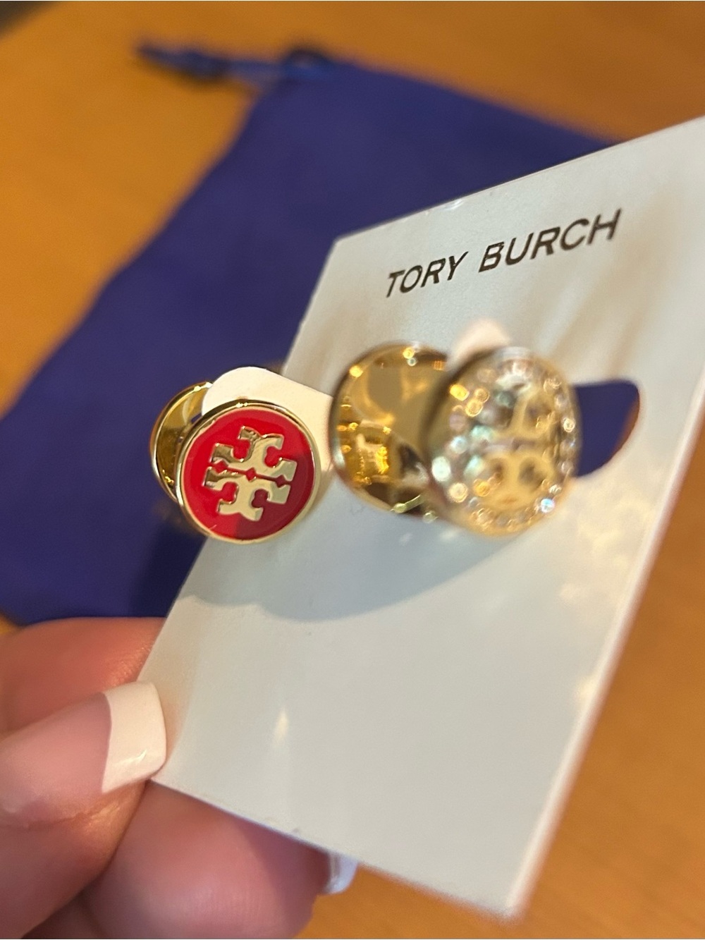 Tory Burch Red and Gold double sided Huggie earrings